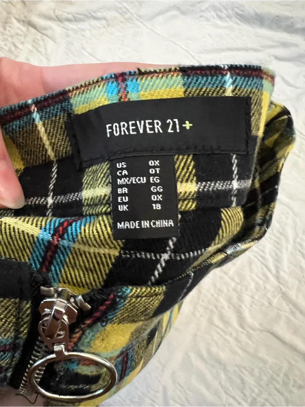 Forever 21 Yellow and Black Plaid Zip-Front Mini Skirt
